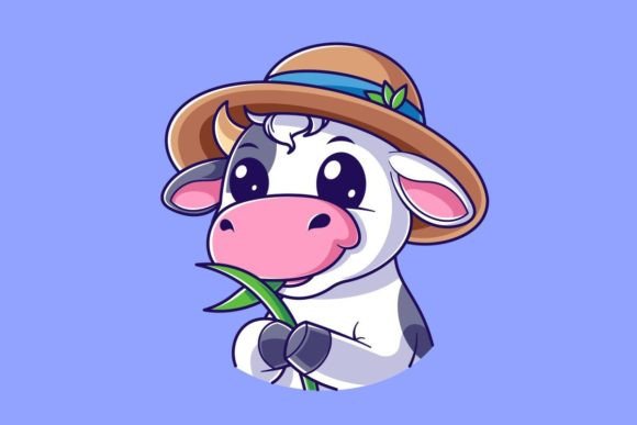 A Cute Cow is Eating Grass: A Versatile Vector for Creative Design