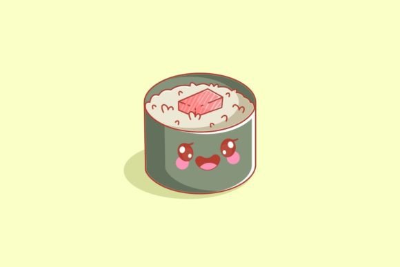 Adorable Sushi Art: Cute Cartoon Style Tekka Maki Design