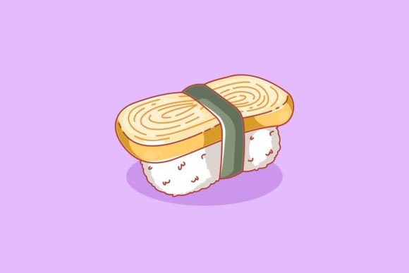 Cute Cartoon-style Tamagoyaki Nigiri: A Fresh Design Asset