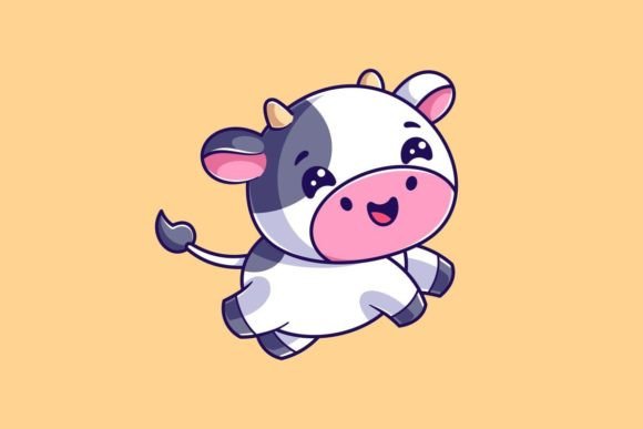 Cute Cow Hovering Feeling Happy: A Joyful Vector for Modern Design