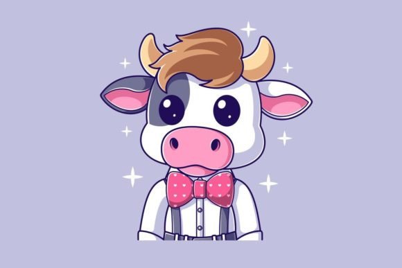 Cute Cow Wearing a Pink Tie: A Charming Design Asset