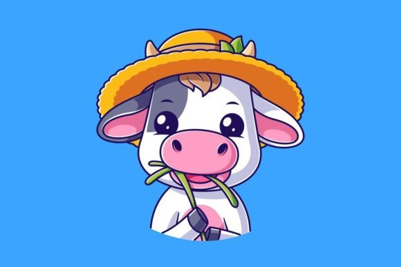 Cute Cow Wearing a Straw Hat: A Whimsical Design Asset