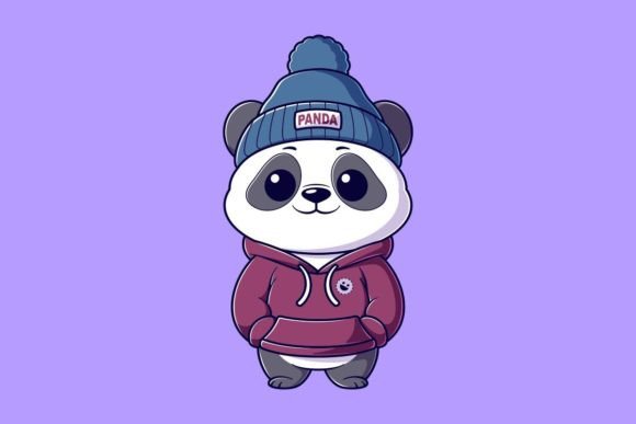 Cute Panda Wearing a Maroon Hoodie: A Design Asset