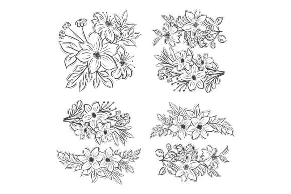 Elevate Designs with Hand-drawn Flower Bouquets Set