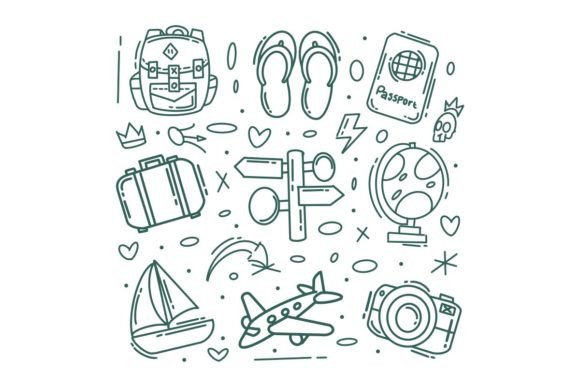 Hand-drawn Traveling Icon Collection: Infuse Adventure into Your Designs
