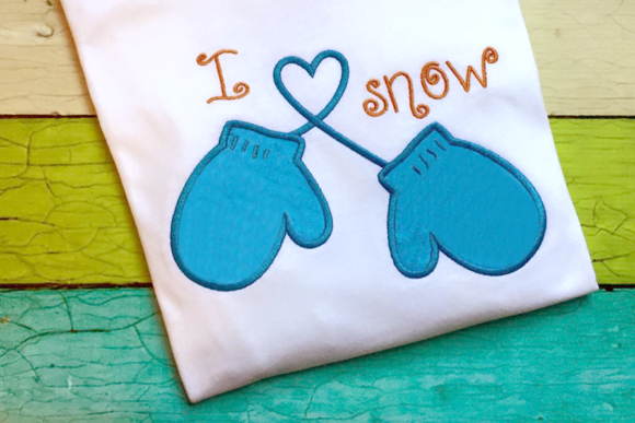 I Heart Snow Winter Mittens Applique Design