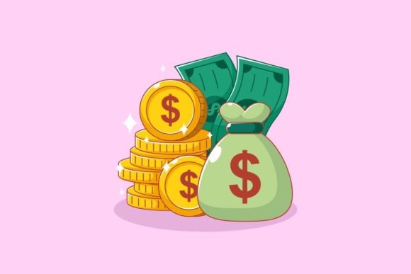 Money Bag with Pile Coins and Bills Cash: A Designer's Asset