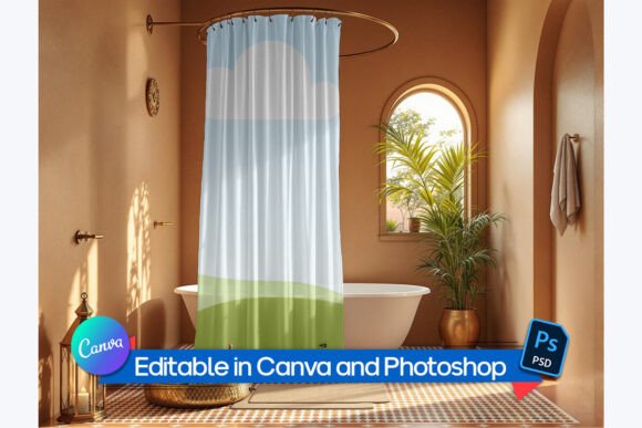 Moroccan Style Shower Curtain Mockup: Elevate Your Textile Designs
